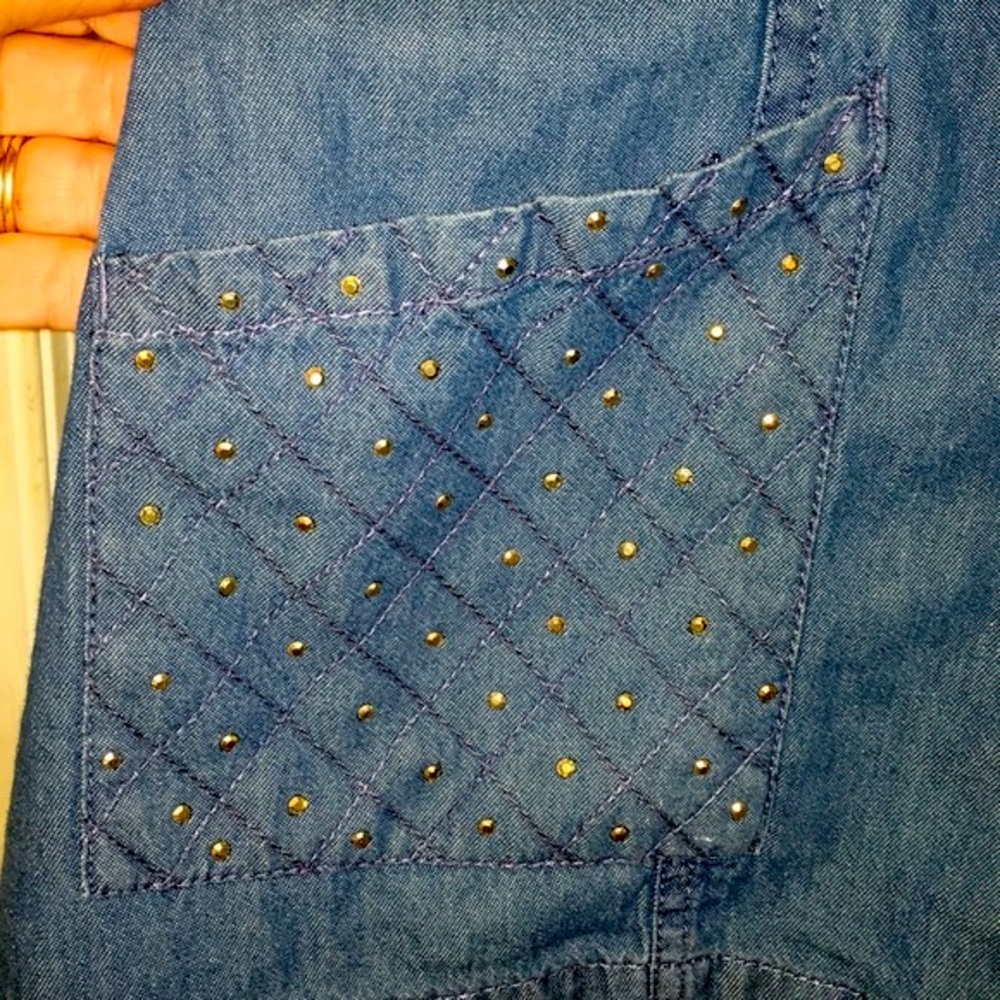 Tudor Court Chambray Full Zipper Blue Denim Jacket adze 2X w/ Bling on Pockets - Picture 3 of 8